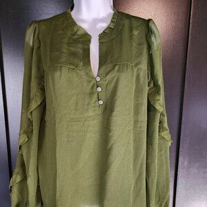 LOFT Olive Green Ruffle Blouse